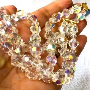 VTG Lisner Faceted Irridecsent Glass Choker, Double Strand. GORGEOUS!